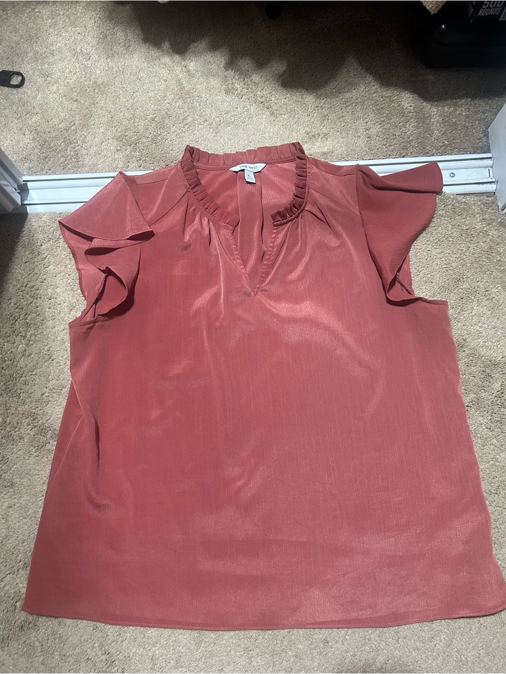 Nine West Rosewood Ruffle V-Neck Flutter Sleeve Blouse
